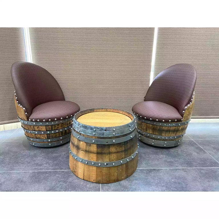 Wine Barrel 2-Chair Half-Barrel Table Set (Barrel Chair -Whiskey Barrel Table)