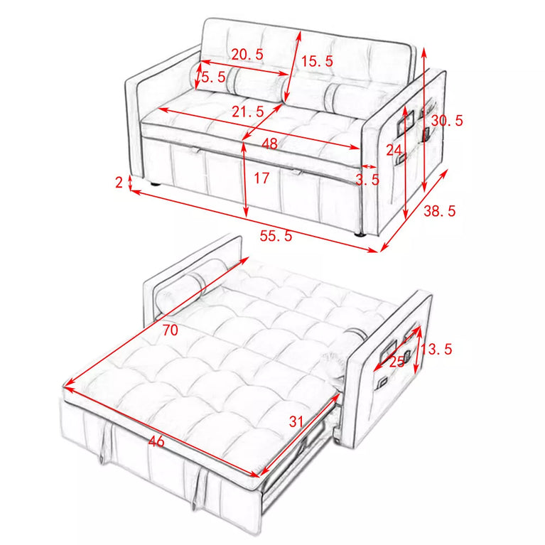 Pull Out Sleep Sofa Bed 2 Seater Loveseats Sofa Couch for Office Living Room US