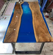 Custom Made Blue Epoxy Resin Dining Table, Handmade Furniture, Kitchen Slab Deco