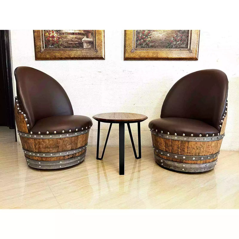 4-Chair Wine Barrel Steel Table Set (Wine Barrel Chair - Whiskey Barrel Table)