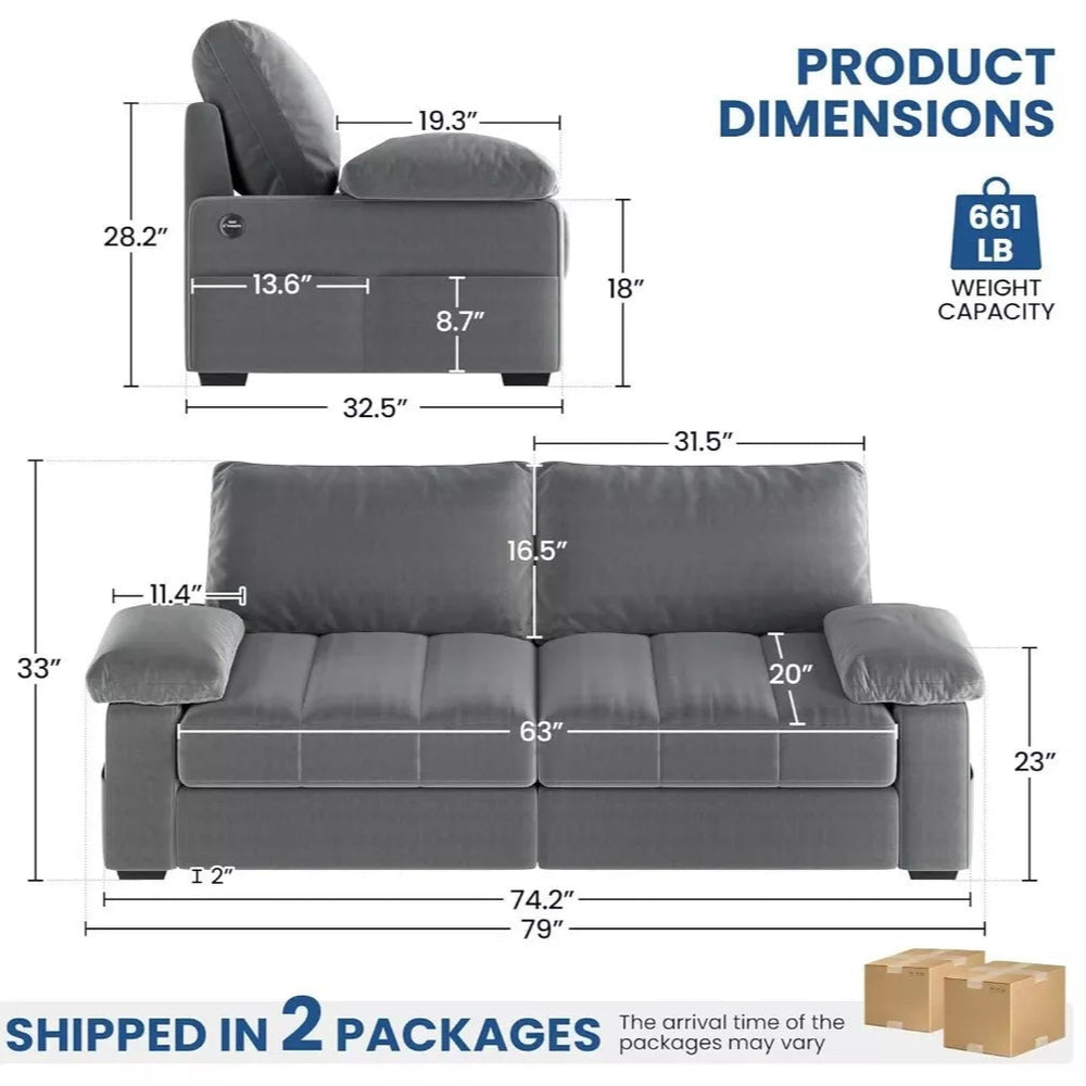 Sofa Couch Modern Velvet Couch with Removable Covers & USB Ports Oversized