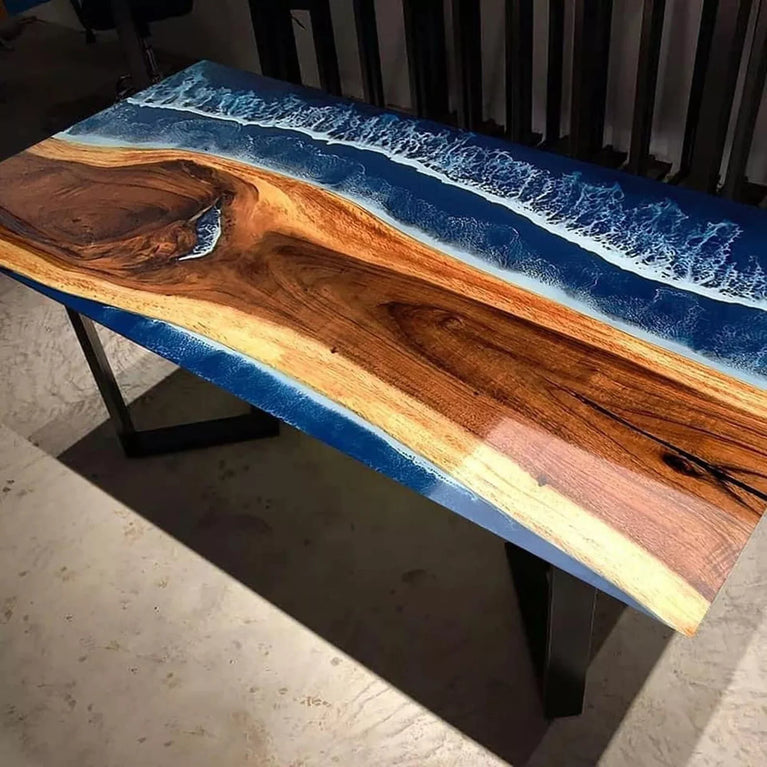 Ocean Wave Resin Epoxy Table Handmade Acacia Wood Dining Table Home Decor