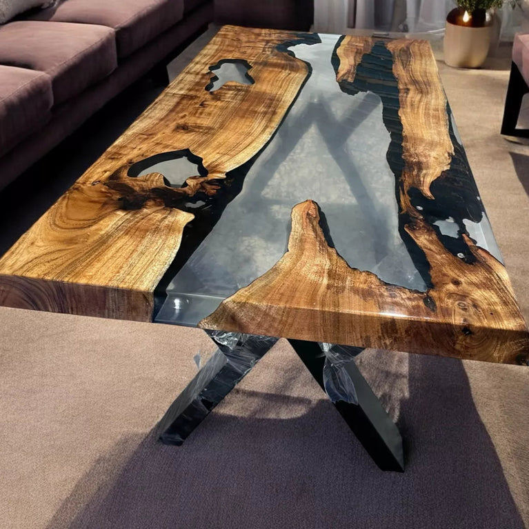 Black Epoxy Dining Table Countertop Handmade Luxury Hallway Furniture Room Decor